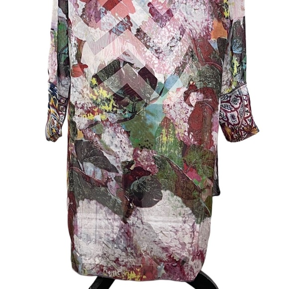 Radzoli Sheer Floral Boho Botanical Sz L Button Down Front Tunic Top - Picture 9 of 9